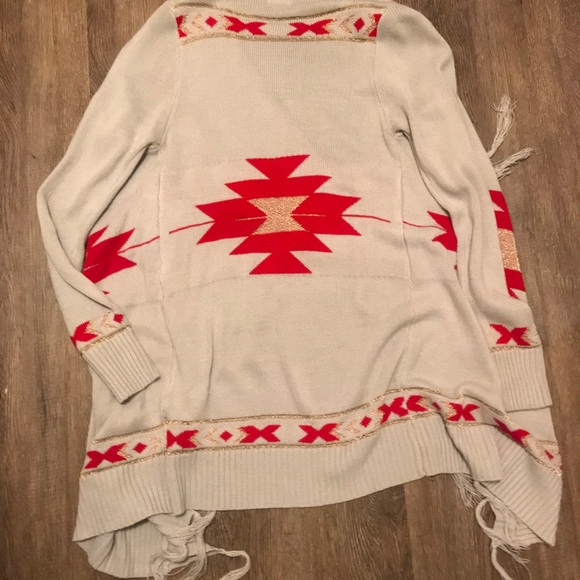 Long Aztec print cardigan with fringe - Picture 4 of 4